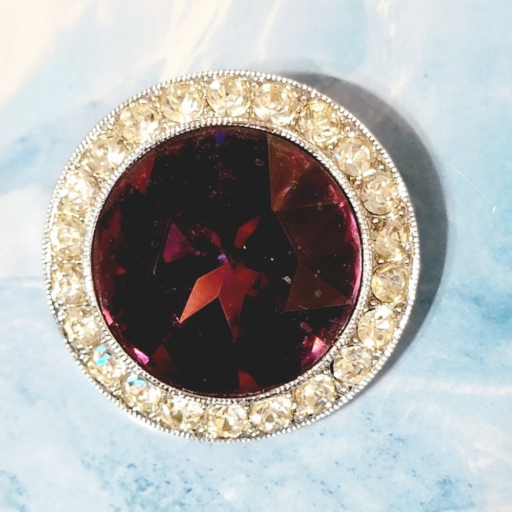 Vintage Sarah Coventry Round Royal Velvet Brooch/Pin, Deep Purple Rhinestone
